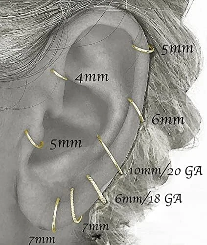 Pendientes de cartílago perforadores de aro Huggie de oro rosa de 14 quilates con múltiples medidores nariz Foto 4 de 4