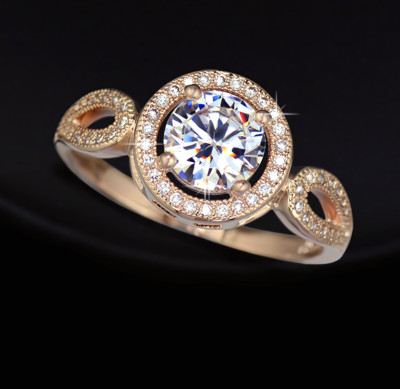 Luxus Damen Ring Gold plattiert (vergoldet) Strass Elegant Valentinstagsgeschenk