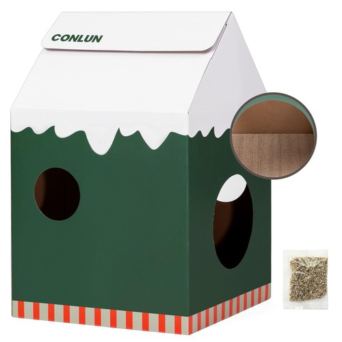 Cardboard Cat House with Scratch Pad & Catnip Cat Play Scratching House for I... - Picture 9 of 9