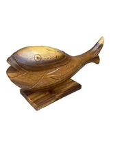 Vintage Carved Woods Of Hawaii Wood Tiki Fish, Monkey pod MCM