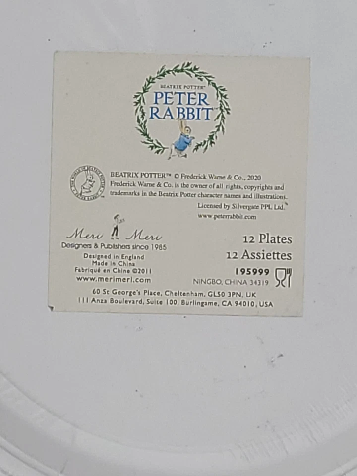 Meri Meri Beatrix Potter Peter Rabbit Paper Plates Napkins Easter Disposable NOS - Image 4 of 4