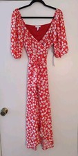 Midi Wrap Dress Short Sleeve Medium Orange Floral Date Night Summer Party NWT