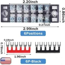 1 Set=600V 15A 6P Double Row Wire Barrier Terminal Block With 2 Connector Strips
