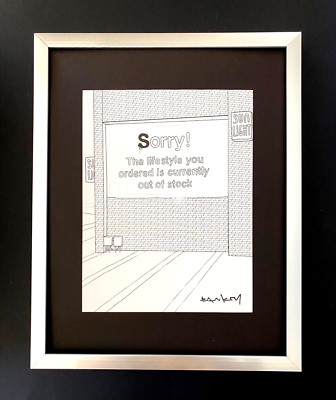 BANKSY + SIGNED '' LIFESTYLE OUT OF STOCK '' PRINT + NEW FRAME + BUY IT NOW!