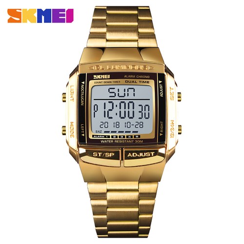 SKMEI Digital Sport Watch Men Watch LED Display Steel Strap Male Wristwatch H2W9 - 第 1/13 張圖片