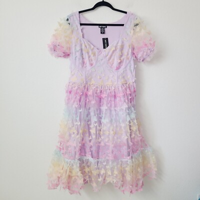 Hot Topic Pastel Butterfly Mesh Puff Sleeve Dress Size 0X Pink Garden Fairy  | eBay