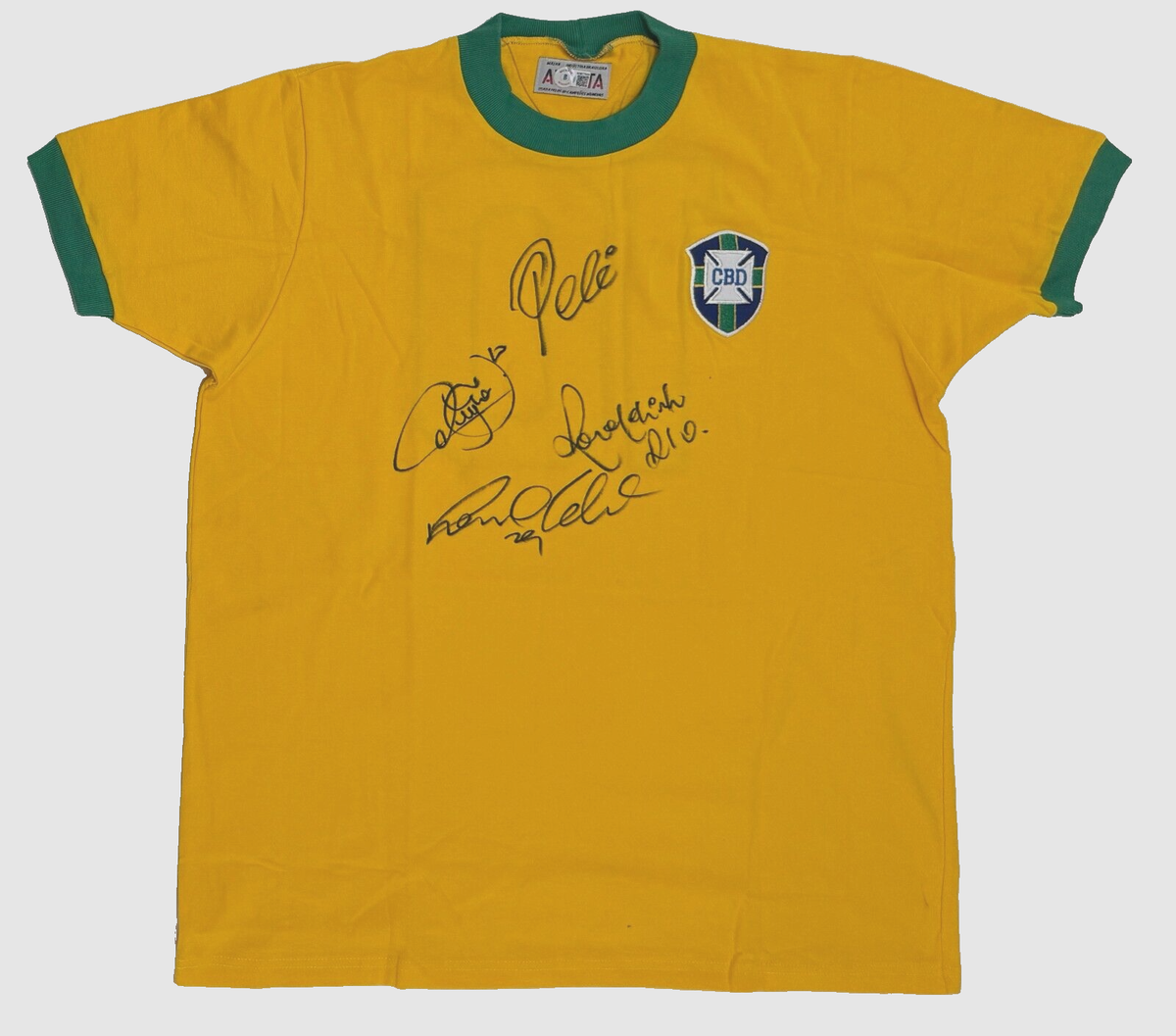 Maillot Dédicacé Ronaldinho & Pelé - Certifié Beckett, Pièce De Collection Football