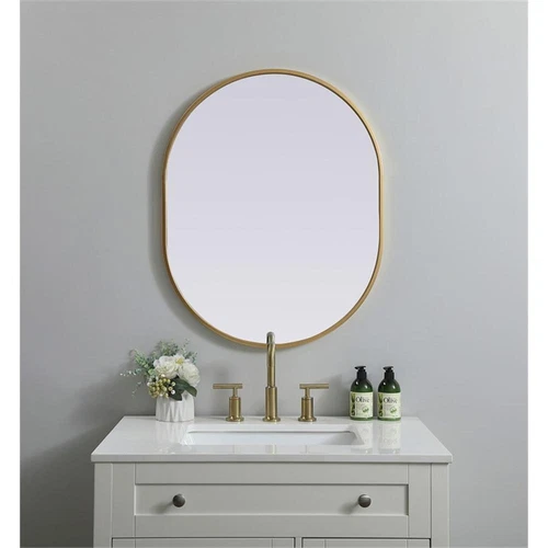 Elegant Decor Asha 24x30" Oval Modern MDF Wood/Iron Mirror in Brass - Picture 2 of 11