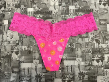 NWT Victoria's Secret Cotton Floral Lace-waist Thong Panty Atomic Pink Daisy S