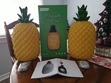(2) Pineapple LED Night Light Wall Sconce Tropical Table Lamp Set NEW