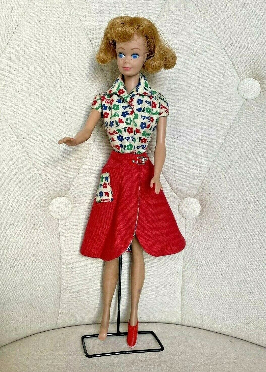 Vintage Barbie Doll At The Fair Outfit Hair Freckles Flaws Stand | eBay