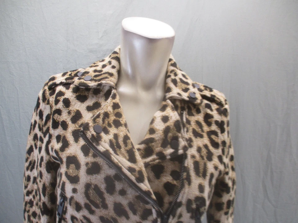 H&M Size 6 Women Animal Print 100% Cotton Full Zip Lapel Crop Stylish Blazer 979 - Image 2 of 4