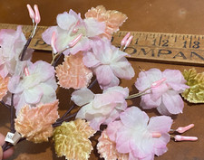 vintage silk 1940 pink cherry blossoms pearl stamens velvet leaves 1 spray Japan