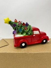 LED Christmas Red Truck Figurine with Christmas Tree Table Decoration