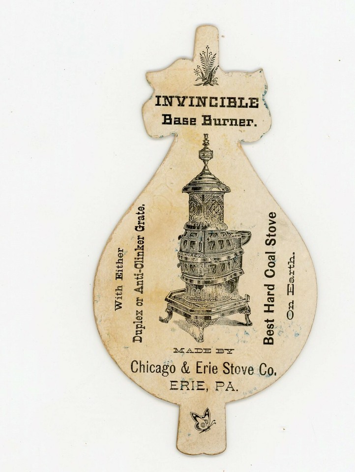 1880s90s DieCut Bellows Chicago & Erie Stove Co. Lake Town Scene P207