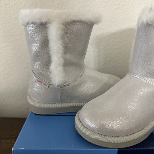 NIB Stride Rite Arabella silver Faux Fur Lined Boots girl 9M Fall Winter - Picture 2 of 7