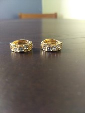 Gold Tone Crystal Hinge Small Hoop Earrings Wedding Party Glam Classic Preppy