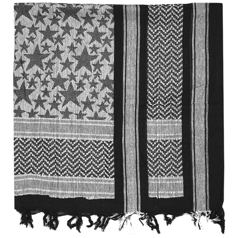 Mil-Tec Shemagh Écharpe Stars Randonnée Foulard Bandana Extérieur Noir / Blanc - Photo 1/1