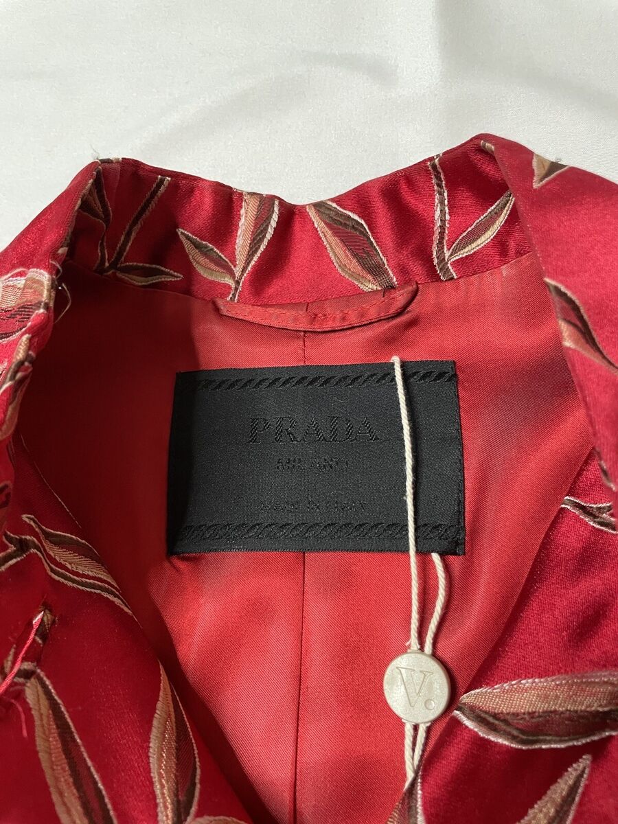 Prada Vintage Spring 1997 Red Silk Bamboo Leaf Print Jacket Prada Vintage Spring 1997 Red Silk Bamboo Leaf Print Jacket