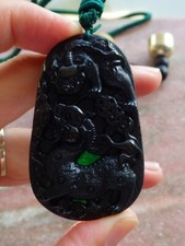 Video Certified Green Black Natural A Jade jadeite Pendant Dragon 497336 AS