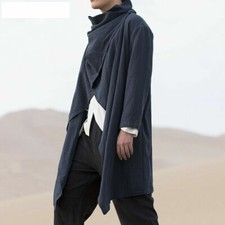 Herren Gothic Kapuzenmantel Mantel Lang Cardigan Umhang Punk Trenchcoat Wolle