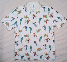 Chubbies Polo Shirt Mens Medium Golf Performance Stretch Parrot Print Colorful M