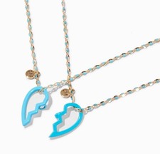 Claire's Best Friends Blue Enamel Split Heart Pendant Necklaces 2 pack New.