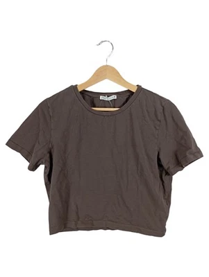 ZARA T-shirt Crop Femme Marron Basic Manches Courtes (EU 42, INT XL) - Photo 1/4