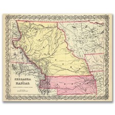 Nebraska & Kansas 1855 Vintage Map 11x14 Antique Cartography Historic Print