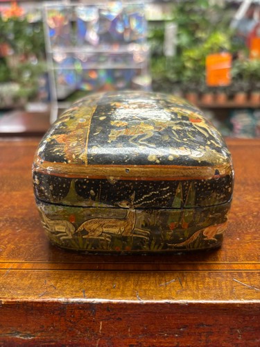 Vintage Russian Lacquerware Paper Mache Trinket Box - Foto 6 di 10