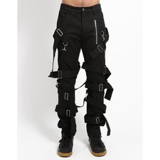 Fit Nexus Men Gothic Black Cyber Straps Punk Rock Black Jean Pants With D-rings