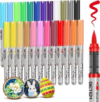 Paint Markers Acrylic Paint Pens, 24 Colors Brush Tip Water Based Markers with