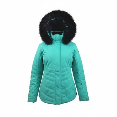 Obermeyer Tuscany II Winter Ski Jacket Womens 12 Large Green Pixie Dust Black
