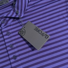 NEW G/FORE Men's Size Purple Midsummer Perforated Stripe Tech Jersey Golf Polo