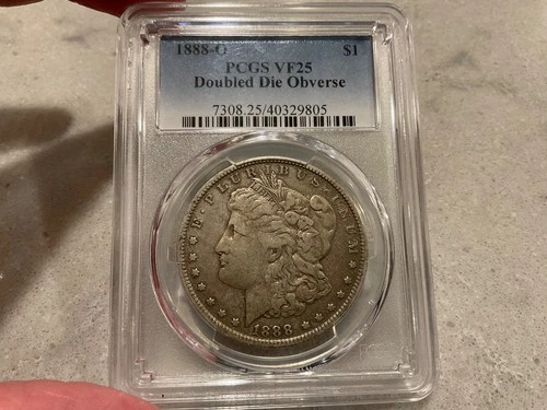 1888-O PCGS VF25 Morgan Silver Dollar DDO Doubled Die Obverse. Hot Lips!