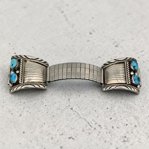 Jim Yazzie Navajo Sterling Silver Turquoise Watch Tips Band 46.8g Vintage Signed