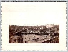 Vtg B&W Snapshot Rooftop View Of City Buildings And Skyline 1950s