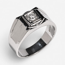18ct White Gold Diamond Signet Ring Gents Luxury Square Set Diamond Ring