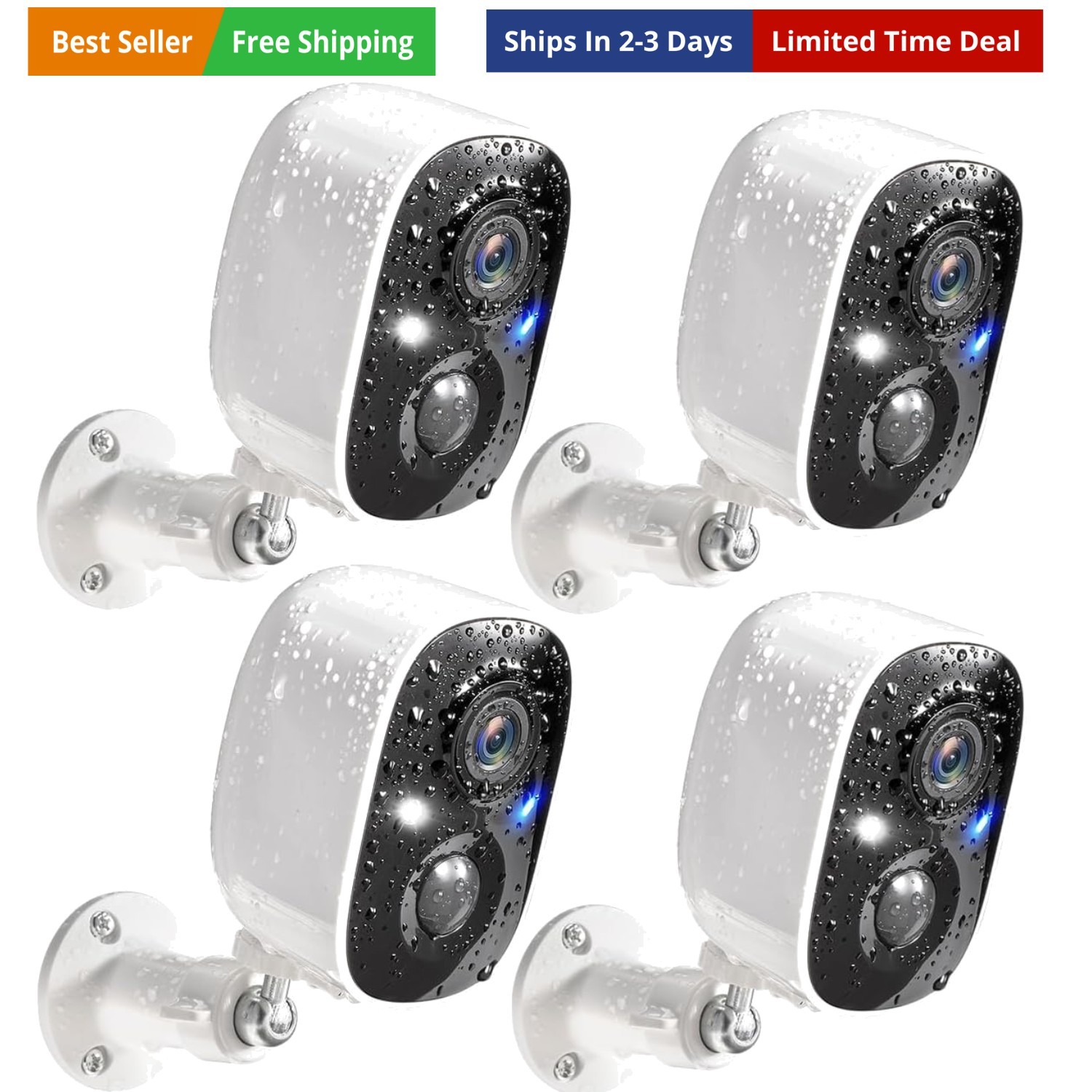 Wireless Outdoor 4 Pack, 2k Battery Powered Cameras For Home