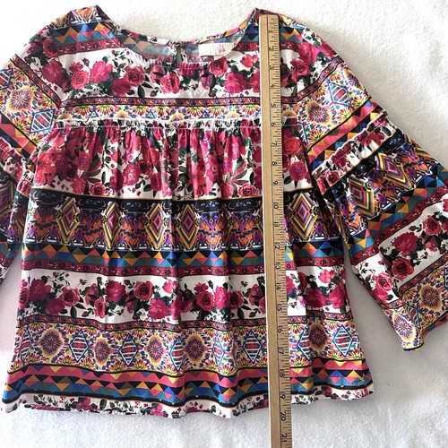 Gianni Bini GB Girls XL Wayfairing Blouse Top Colorful Floral Bell Sleeves - Picture 3 of 10