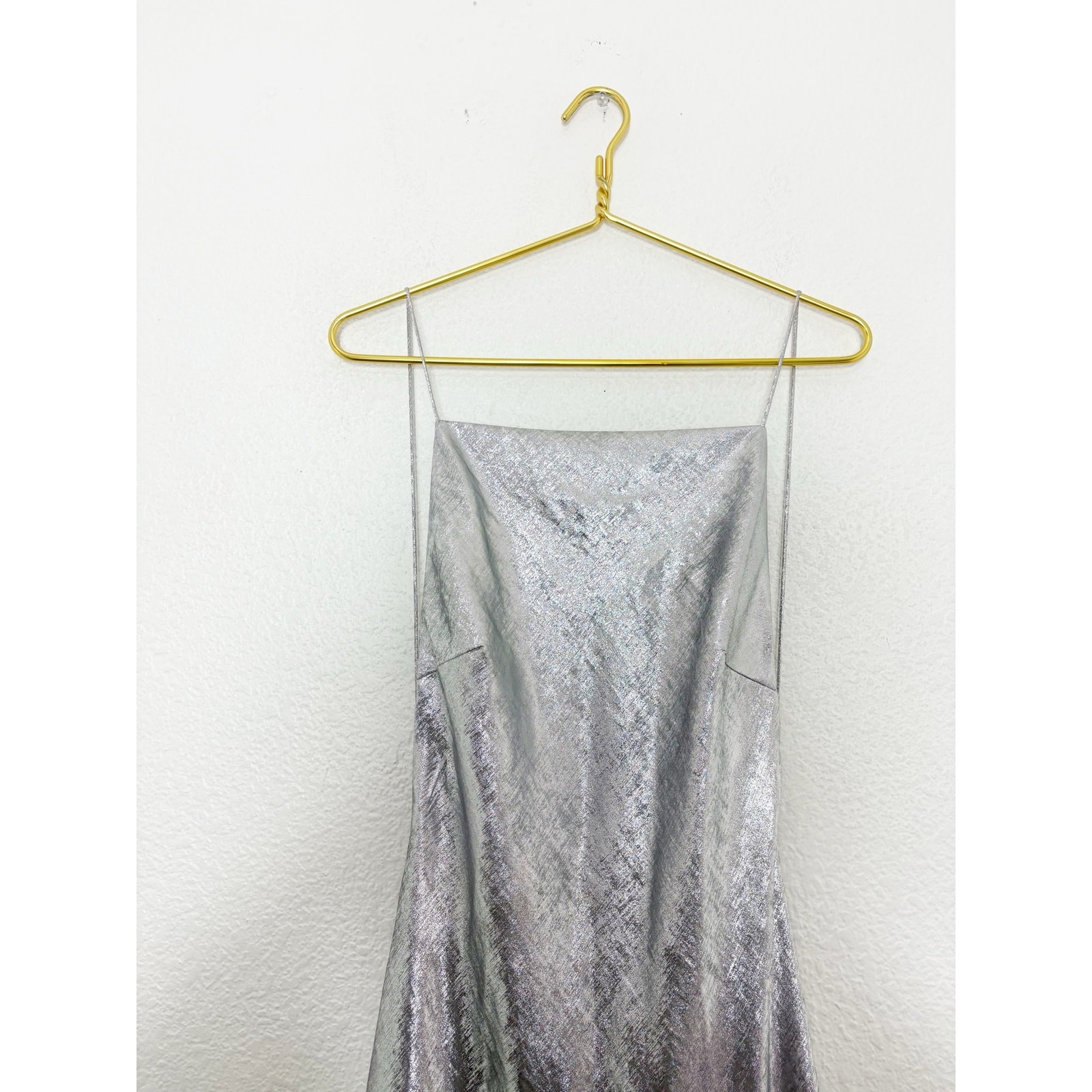 Mango Collection Metallic Open Back Maxi Dress Size 6 Silver Formal Wedding image 4