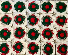 Lot of 20 4.5  HOLIDAY COLORS Crochet STARBURST GRANNY SQUARES Afghan DIY