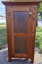 Mission Style 1-Door 2-Copper Panel Pie Safe VTG Solid Wood Kitchen Cabinet