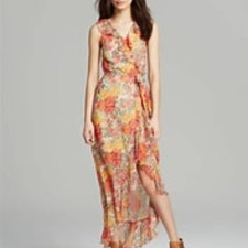 Vintage Guess Womens Baja Floral Leopard Wrap Ruffle Tulip Hem Maxi Dress Sz XL