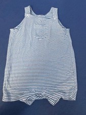 Cute GUC 'ANGEL DEAR Blue White STRIPED Summer ROMPER playtime 6-12mo Orig 40