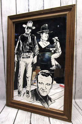 John Wayne Glass Mirror Wall Art Vintage 14''x20'' Framed