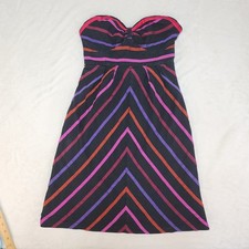 Vintage Y2k 100% Silk Tube Dress Small Black Rainbow Striped Sweetheart Guess