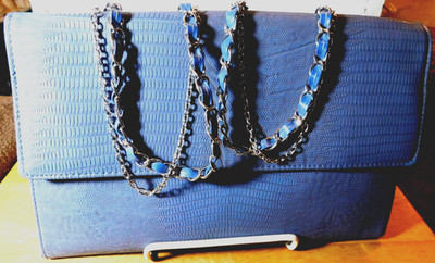 Carpisa~Cross Body Blue Large Envelope Style Vintage Purse Chain Strap
