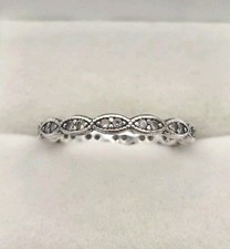 Genuine Pandora 925 Silver Band of Shimmering Leaves Ring Size 54 190923CZ