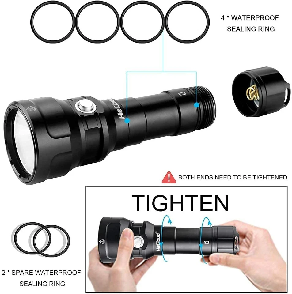 Scuba LED Tauch Taschenlampe Unterwasser 394ft Wasserdicht Tauchlampe Blitzlicht - Bild 3 von 4